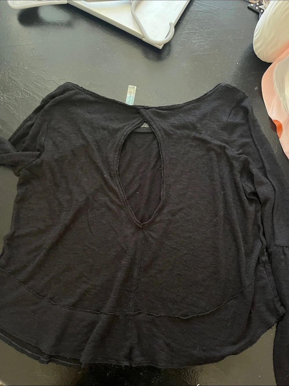 Free People Black Long Sleeve Ribbed Top